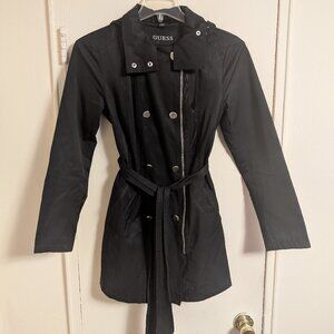 Guess Black Hooded Trench Coat - Medium